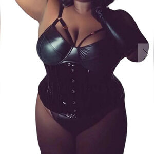 Black PVC Classic Underbust Waist Trainer With Hip Gores-NWT